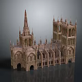 Gothic Cathedral Model With Tall Spires Towers And Arched Architectural Details