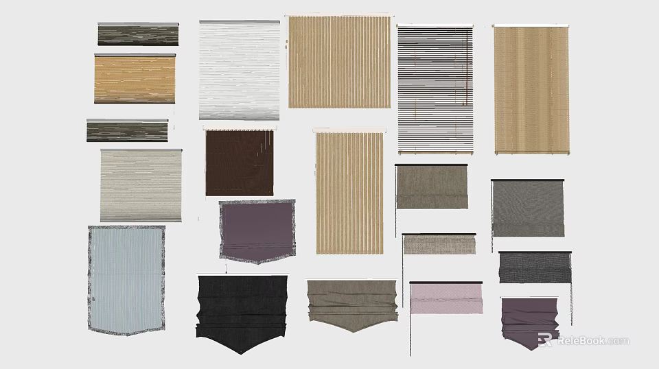 Various Roman Blinds With Different Colors Materials And Styles For Home Windows 3d model