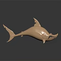 3D Model Blue White Shark With Sharp Teeth Open Mouth And Reflective Background 3d model