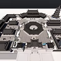 Ancient Chinese Architectural Complex With Symmetrical Courtyard Pagoda And Traditional Roofs