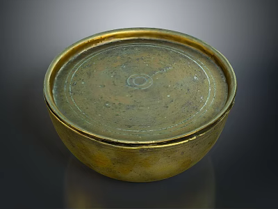 Vintage Golden Round Metal Bowl With Intricate Patterns For Home Use 3d model