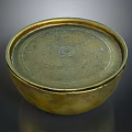 Vintage Golden Round Metal Bowl With Intricate Patterns For Home Use