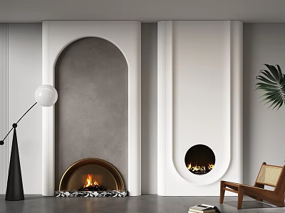 Modern Living Room With Arched Circular Fireplaces And Minimalist Decor 3d model