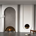 Modern Living Room With Arched Circular Fireplaces And Minimalist Decor