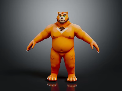 Orange Anthropomorphic Bear Tiger Game Movie Character With Muscular Build And White Chest Marking 3d model