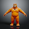 Orange Anthropomorphic Bear Tiger Game Movie Character With Muscular Build And White Chest Marking