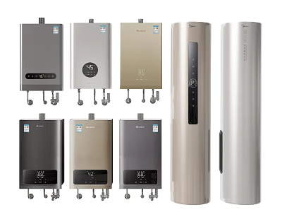 Household Water Heaters in Various Colors Styles Wall Mounted and Vertical Types 3d model