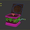 Wooden Music Box Decorative Ornament Set With Open Lid And Gold Leaf Carvings Crank Handle