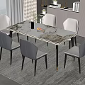 Modern Dining Table Set With Marble Tabletop And Six Grey Leather Chairs 3d model
