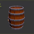 Red Wooden Barrel 3D Model with Gray Metal Hoops and Wooden Staves