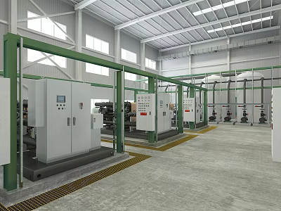 Industrial Factory Workshop With Production Line Machinery And Steel Structure Windows 3d model