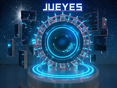 JUEYES Photo Spot With Circular Installation And Blue Glowing Effects On Starry Background 3d model