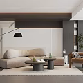 Modern Living Room Interior Featuring Beige Sofa Coffee Tables Armchair And Floor Plant