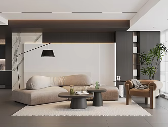 Living Room Sofa Coffee Table Floor Lamp Carpet Curtain Plant Decorations Ornaments Pillow Hanging Painting 3d model