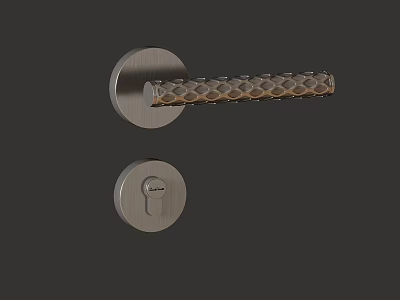 Sleek Metallic Door Handle with Textured Grip and Integrated Keyhole Design 3d model
