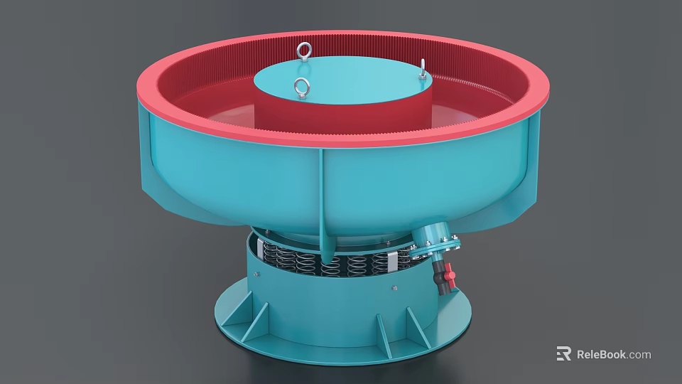 Industrial Vibratory Polishing Equipment With Blue Body Red Rim And Spring Base 3d model 
