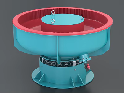 Industrial Vibratory Polishing Equipment With Blue Body Red Rim And Spring Base 3d model