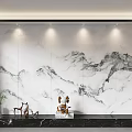 Elegant Marble Background Wall With Mountain River Patterns And Embedded Lighting 3d model