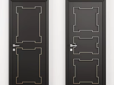 Black Swing Doors Featuring Golden Geometric Patterns For Modern Interior Design 3d model