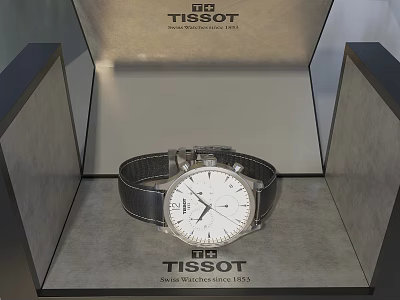 Elegant Tissot Watch With Black Leather Strap And White Dial In Display Box 3d model