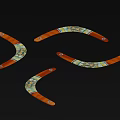 Four Handcrafted Wooden Curved Decorative Pieces With Colorful Inlay Patterns