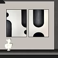 Modern Black White Abstract Wall Art With Geometric Patterns And Sculpture Decor 3d model