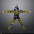 Mythical Character Creature With Purple Hair In Yellow Blue Suit And Outstretched Arms