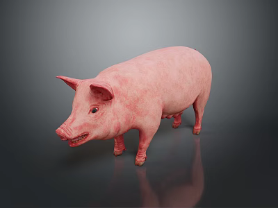 Pink Pig 3D Model Standing On Gray Background With Reflective Surface 3d model