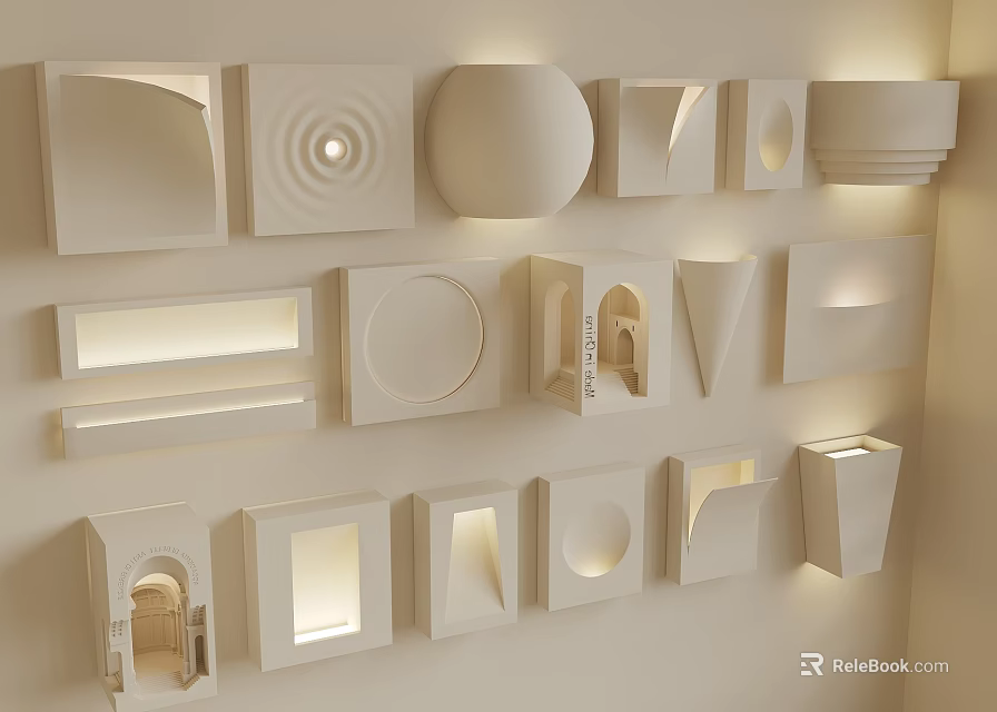 Modern Geometric Wall Decor With Various White Illuminated Design Shapes 3d model