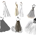Elegant Long Wedding Dresses With Lace Design Displayed On Mannequins And Hangers