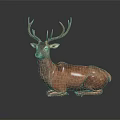Brown Deer With Large Antlers Lying On Dark Background With Reflection 3d model