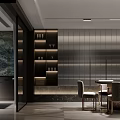 Elegant Modern Restaurant Interior Design With Dining Table Chairs Neutral Tones Ceiling Lighting And Decorative Plant