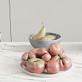 Fresh Fruits Apples Pears And Pink Tomatoes In Bowls And Plate On Light Colored Countertop
