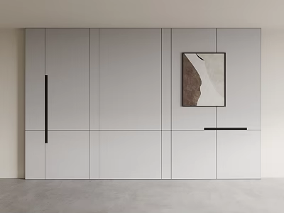 Bedroom Background Wall With Gray Wardrobe Black Handles And Decorative Painting 3d model