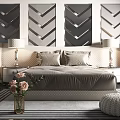 Modern background double bed 3d model
