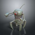 Green Mechanical Robot Character With Red Eye Antenna And Insect Like Legs Structure 3d model