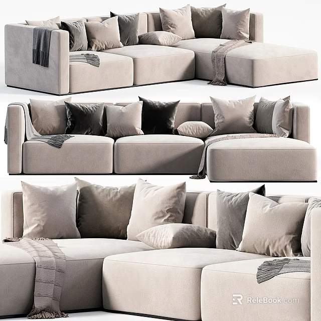 Modern Sectional Sofa With Throw Pillows And Throws 3d model
