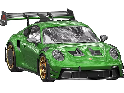 Green High Performance Sports Car With Rear Wing And Gold Wheels Design 3d model