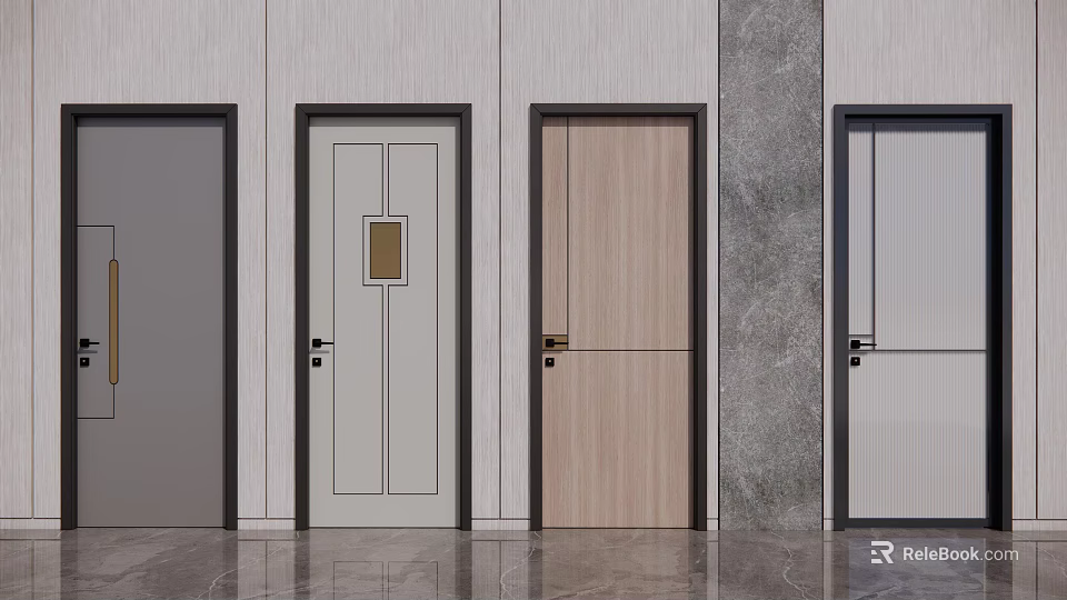 Modern Hinged Doors With Various Designs And Different Materials For Home Interior 3d model