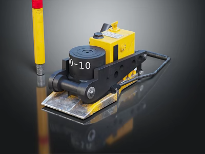 Yellow Industrial Equipment Q-10 Label with Metal Base and Support Pole 3d model