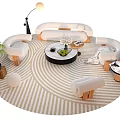 Modern Sofa And Coffee Table Set With Striped Rug Floor Lamp Potted Plant Decorative Vase