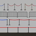 Various Types of Metal Fences with Red Blue Ropes in Indoor Setting