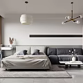 Modern Apartment Bedroom Interior Design With Comfortable Bed Sofa And Decorative Chandelier