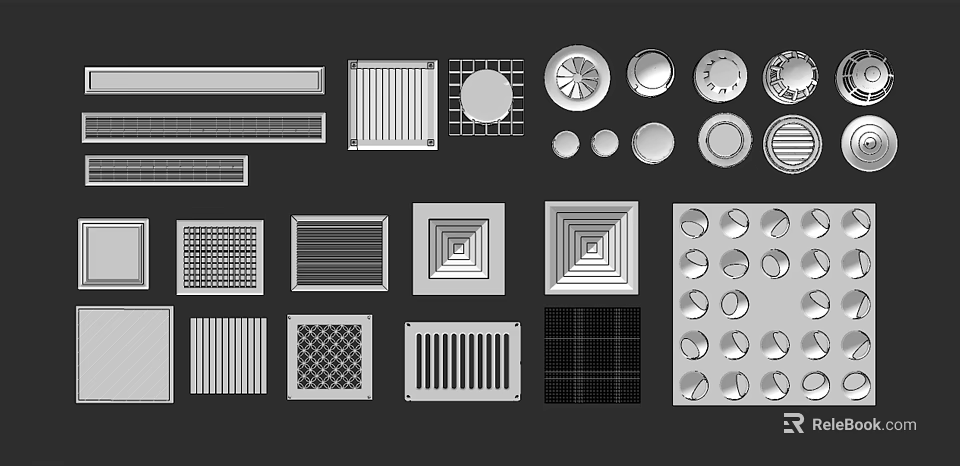 Different Types of Air Conditioner Vents Featuring Various Grille Designs and Shapes 3d model 