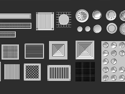 Different Types of Air Conditioner Vents Featuring Various Grille Designs and Shapes 3d model