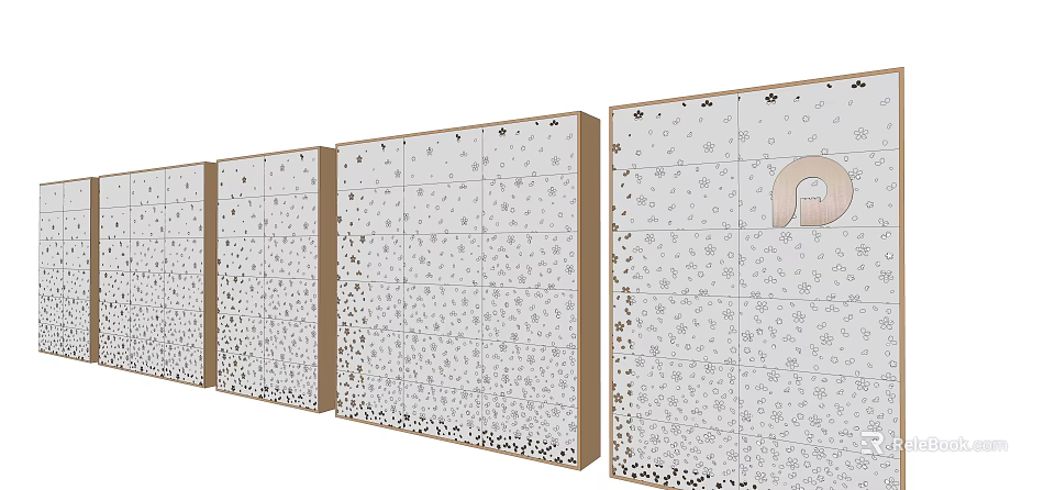 Modern Decorative Feature Wall With Tile Pattern And Circular Logo Design 3d model