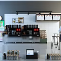 Modern Commercial Equipment For Café Featuring Coffee Machines Cash Register And Display Shelves