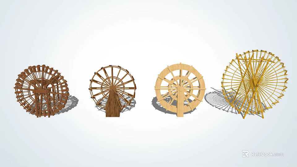 Decorative Garden Ornaments With Wooden Windmills In Various Styles And Colors 3d model 