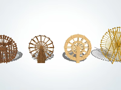 Decorative Garden Ornaments With Wooden Windmills In Various Styles And Colors 3d model