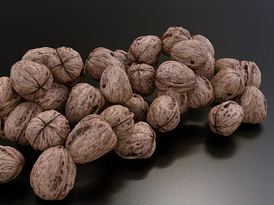 Organic Fresh Walnuts in a Pile on Black Background with Natural Shell Texture 3d model